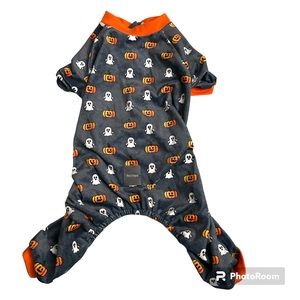 LIKE NEW FuzzYard Halloween Pumpkin & Ghost Gray Plush Dog Pajamas - Size 3